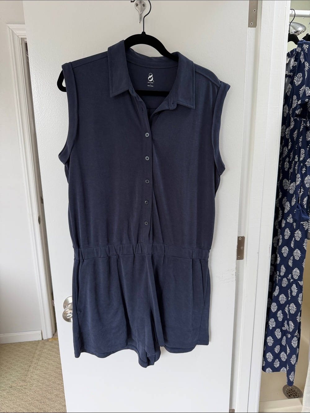Lou & Grey Sleeveless Dark Navy Button-Front Romper